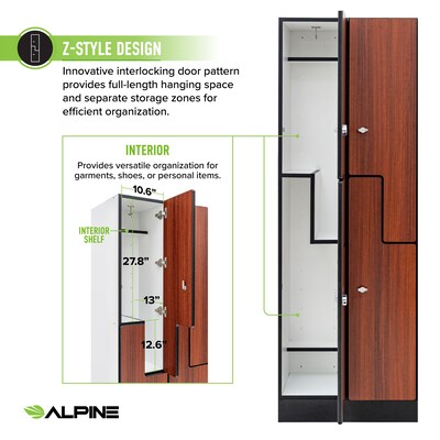 Alpine Industries 72" 2-Tier 2-Column Storage Locker, Walnut (701-Z-W-2-SPW-MK)