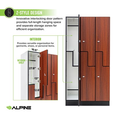 Alpine Industries 72" 2-Tier 3-Column Storage Locker, Walnut (701-Z-W-3-MK)
