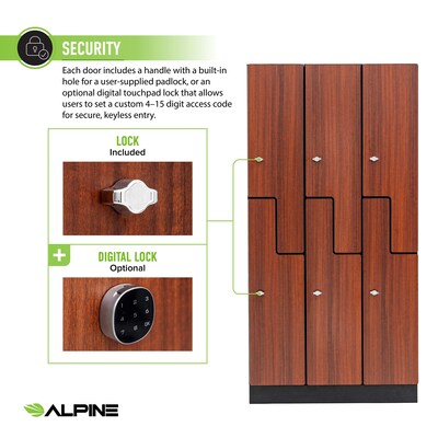 Alpine Industries 72" 2-Tier 3-Column Storage Locker, Walnut (701-Z-W-3-MK)
