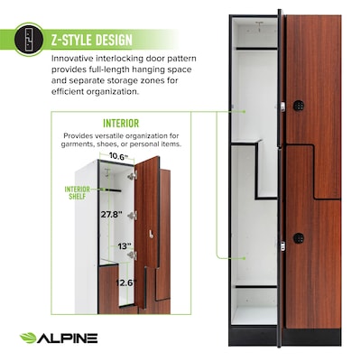 Alpine Industries 72" 2-Tier 2-Column Storage Locker, Walnut (701-Z-W-2-TPL-MK)