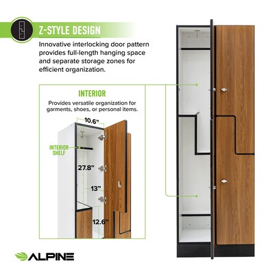 Alpine Industries 72" 2-Tier 2-Column Storage Locker, Oak (701-Z-O-2-MK)