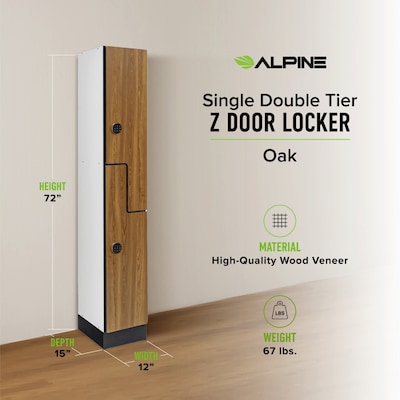 Alpine Industries 72" 2-Tier 1-Column Storage Locker, Oak (701-Z-O-1-TPL-MK)