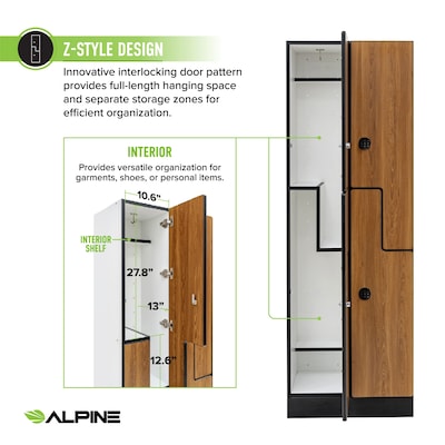 Alpine Industries 72" 2-Tier 2-Column Storage Locker, Oak (701-Z-O-2-TPL-MK)
