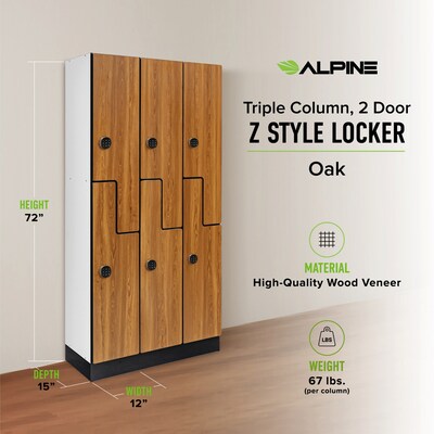 Alpine Industries 72" 2-Tier 3-Column Storage Locker, Oak (701-Z-O-3-TPL-MK)
