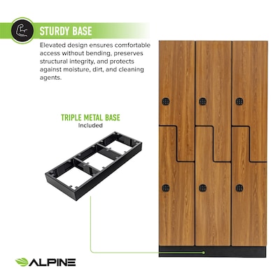 Alpine Industries 72" 2-Tier 3-Column Storage Locker, Oak (701-Z-O-3-TPL-MK)