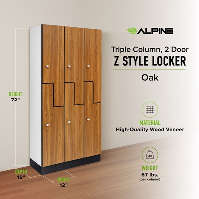 Alpine Industries 72" 2-Tier 3-Column Storage Locker, Oak (701-Z-O-3-MK)