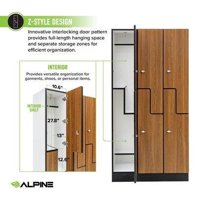 Alpine Industries 72" 2-Tier 3-Column Storage Locker, Oak (701-Z-O-3-MK)