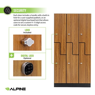 Alpine Industries 72" 2-Tier 3-Column Storage Locker, Oak (701-Z-O-3-MK)