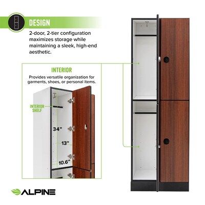 Alpine Industries 72" 2-Tier 2-Column Storage Locker, Walnut (701-W-2-TPL-MK)