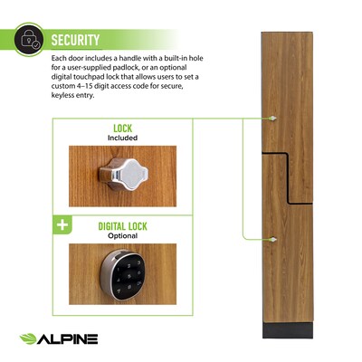 Alpine Industries 72" 2-Tier 1-Column Storage Locker, Oak (701-Z-O-1-MK)