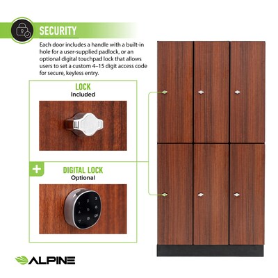 Alpine Industries 72" 2-Tier 3-Column Storage Locker, Walnut (701-W-3-SPW-WTTR)