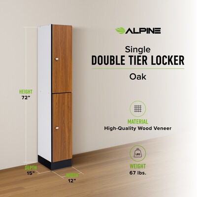 Alpine Industries 72" 2-Tier 1-Column Storage Locker, Oak (701-O-1-MK)