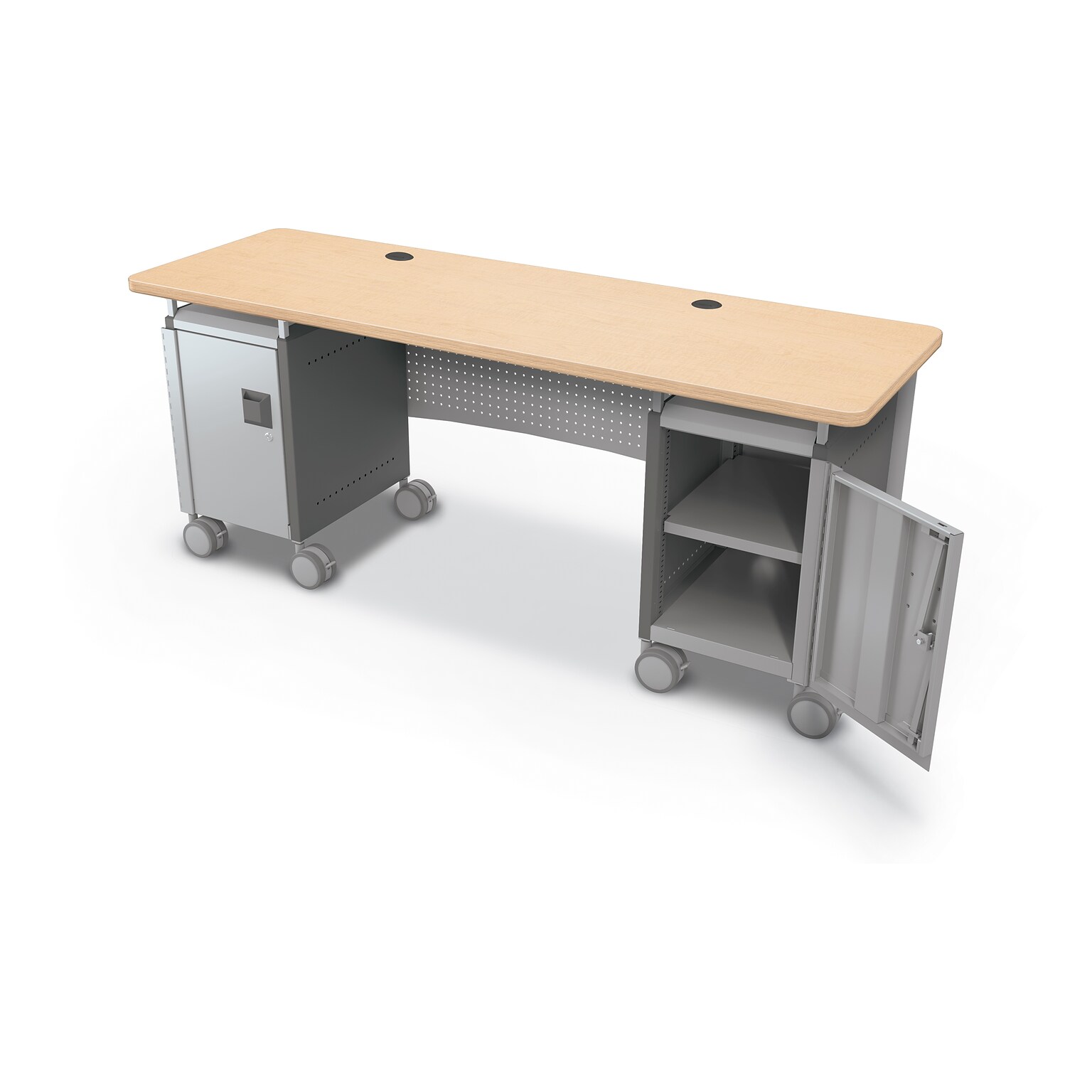 MooreCo Compass 72W Dual Cabinet Teacher Desk with Shelves, Fusion Maple (703673923354)