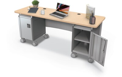 MooreCo Compass 72"W Dual Cabinet Teacher Desk with Shelves, Fusion Maple (703673923354)