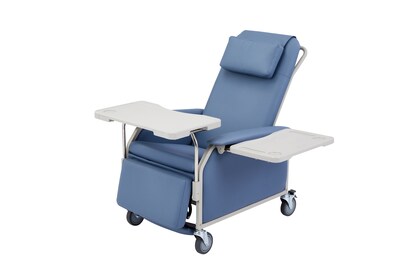 Viva Comfort Leather Bariatric 3-Position Geri Chair Recliner with Front Tray and Casters, Blue (ADIME915-01-T-BLU-KIT)