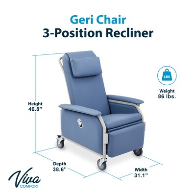 Viva Comfort Leather Bariatric 3-Position Geri Chair Recliner with Front Tray and Casters, Blue (ADIME915-01-T-BLU-KIT)