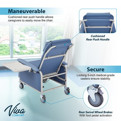 Viva Comfort Leather Bariatric 3-Position Geri Chair Recliner with Front Tray and Casters, Blue (ADIME915-01-T-BLU-KIT)
