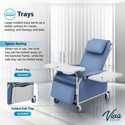 Viva Comfort Leather Bariatric 3-Position Geri Chair Recliner with Front Tray and Casters, Blue (ADIME915-01-T-BLU-KIT)