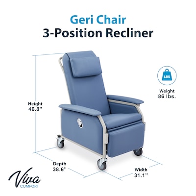 Viva Comfort Leather Bariatric 3-Position Geri Chair Recliner with Casters, Blue (ADIME915-01-BLU-MK)