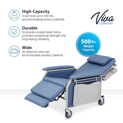 Viva Comfort Leather Bariatric 3-Position Geri Chair Recliner with Casters, Blue (ADIME915-01-BLU-MK)