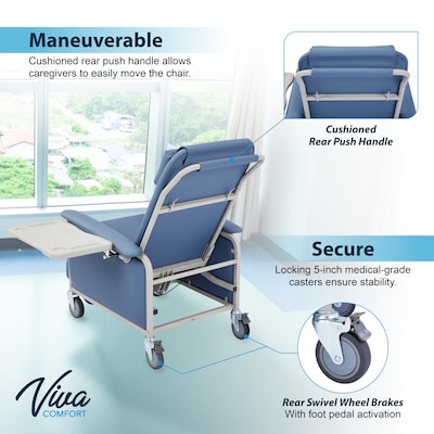 Viva Comfort Leather Bariatric 3-Position Geri Chair Recliner with Casters, Blue (ADIME915-01-BLU-MK)