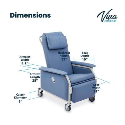 Viva Comfort Leather Bariatric 3-Position Geri Chair Recliner with Casters, Blue (ADIME915-01-BLU-MK)