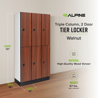 Alpine Industries 72" 2-Tier 3-Column Storage Locker, Walnut (701-W-3-TPL-MK)