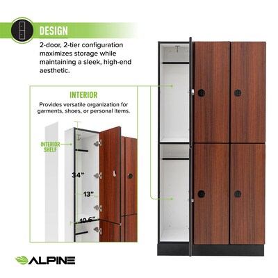 Alpine Industries 72" 2-Tier 3-Column Storage Locker, Walnut (701-W-3-TPL-MK)