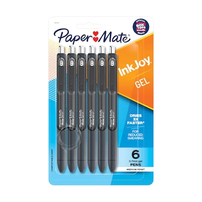 Paper Mate InkJoy Retractable Gel Pens, Medium Point, 0.7mm, Black Ink, 6/Pack (1951728)