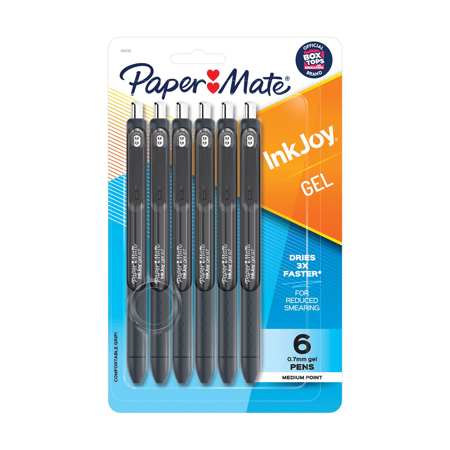 Paper Mate InkJoy Retractable Gel Pens, Medium Point, 0.7mm, Black Ink, 6/Pack (1951728)