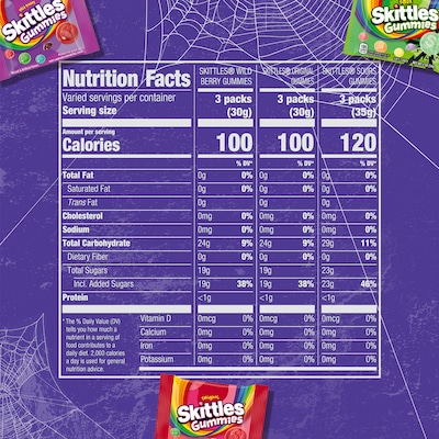 Skittles Gummies Halloween Variety Candy, 35.89 oz., 100/Bag (605811)
