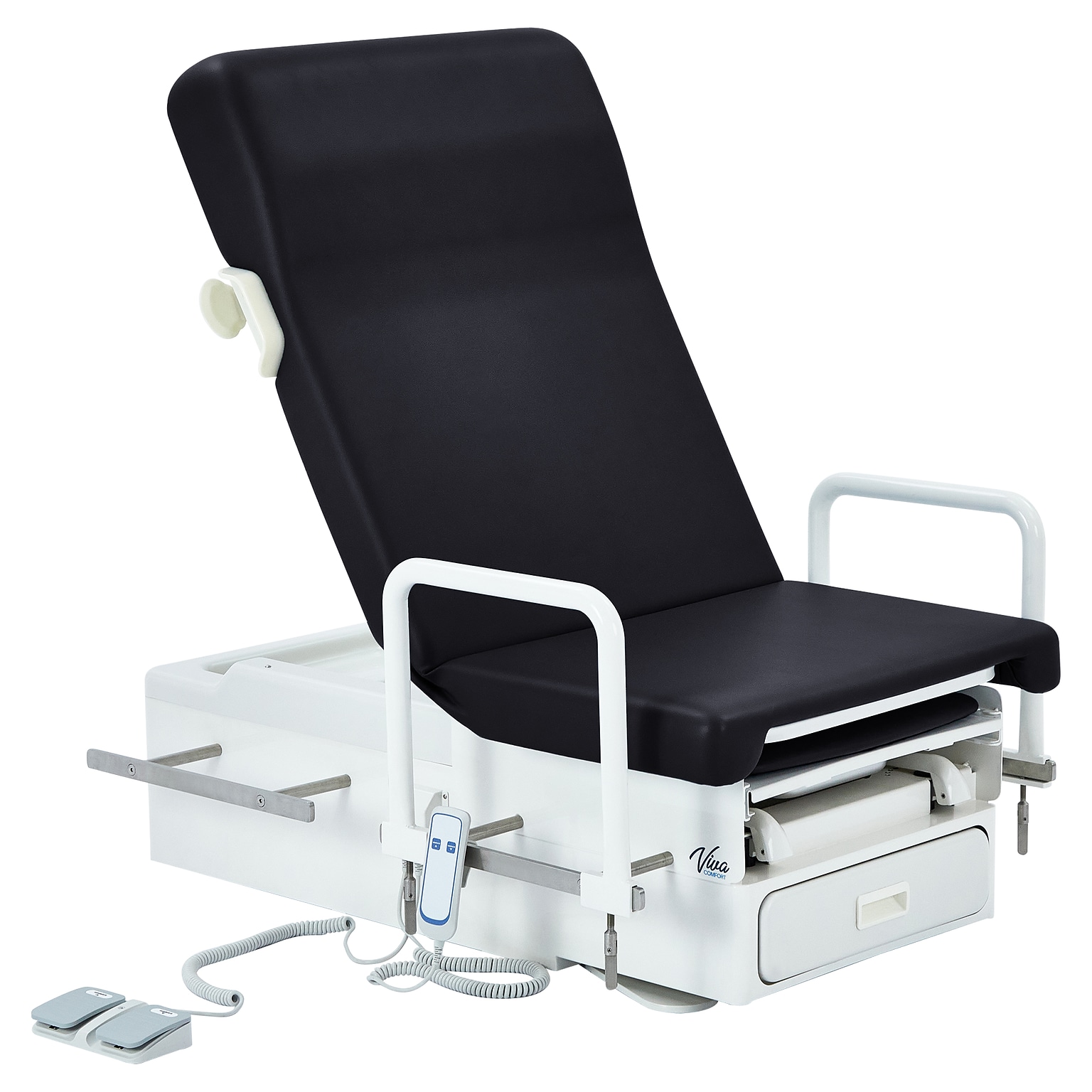 Viva Comfort Pointe Power Height Adjustable Pelvic Tilt Exam Table w/Stirrups & Hand Rails, 396 lbs. Capacity, Black