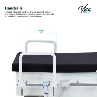 Viva Comfort Pointe Power Height Adjustable Pelvic Tilt Exam Table w/Stirrups & Hand Rails, 396 lbs. Capacity, Black
