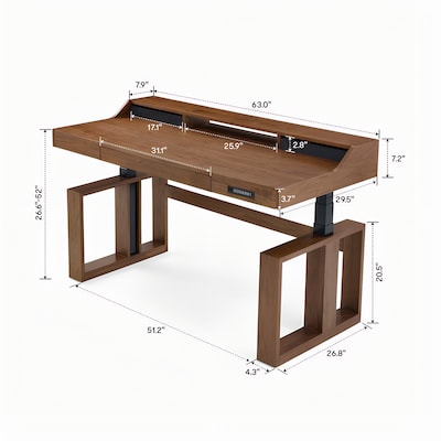 FlexiSpot Fusion Retro 63"W Electric Adjustable Standing Desk, Walnut Veneer (EHD-V6330WV)