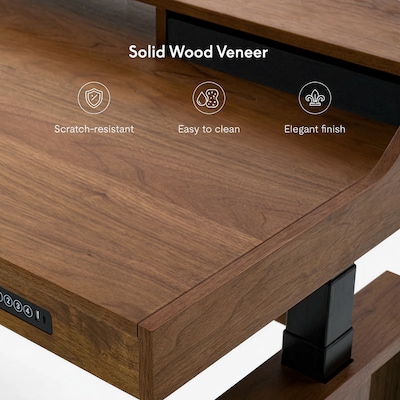 FlexiSpot Fusion Retro 63"W Electric Adjustable Standing Desk, Walnut Veneer (EHD-V6330WV)