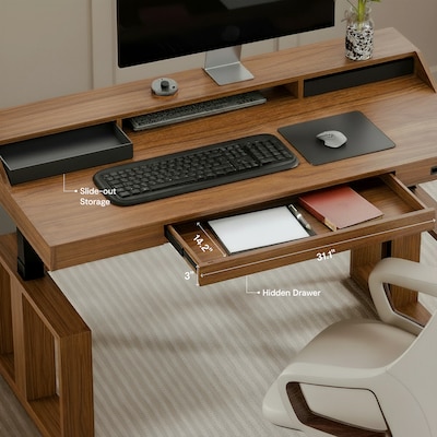 FlexiSpot Fusion Retro 63"W Electric Adjustable Standing Desk, Walnut Veneer (EHD-V6330WV)
