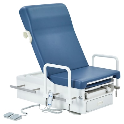 Viva Comfort Pointe Power Height Adjustable Pelvic Tilt Exam Table w/Stirrups & Hand Rails, 396 lbs. Capacity, Blue
