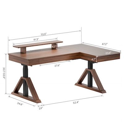 FlexiSpot Fusion Retro 70"W Electric L-Shaped Adjustable Standing Desk, Walnut (EHD-L7047WV)