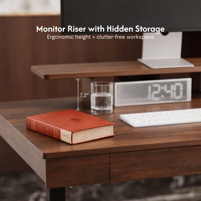 FlexiSpot Fusion Retro 70"W Electric L-Shaped Adjustable Standing Desk, Walnut (EHD-L7047WV)