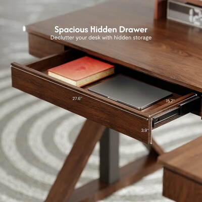FlexiSpot Fusion Retro 70"W Electric L-Shaped Adjustable Standing Desk, Walnut (EHD-L7047WV)