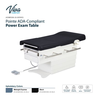 Viva Comfort Pointe Power Height Adjustable Pelvic Tilt Exam Table w/Stirrups & Storage, 396 lbs. Capacity, Black
