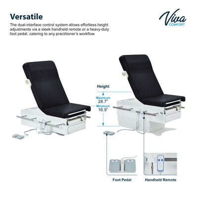 Viva Comfort Pointe Power Height Adjustable Pelvic Tilt Exam Table w/Stirrups & Storage, 396 lbs. Capacity, Black