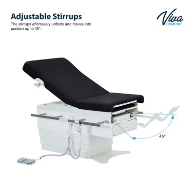 Viva Comfort Pointe Power Height Adjustable Pelvic Tilt Exam Table w/Stirrups & Storage, 396 lbs. Capacity, Black