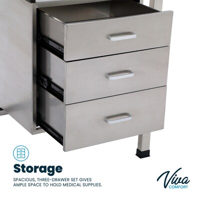 Viva Comfort Slimline Exam Table Drawer Set Accessory, 250 lbs. Capacity, Stainless Steel (ADI996-01-DR-3-MK)