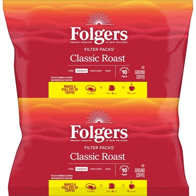 Folgers Classic Roast Coffee Filter Pack, Medium Roast, 1.05 oz., 40/Carton (2550052320)