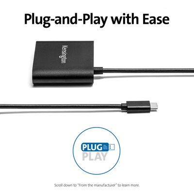 Kensington USB-C to Dual HDMI 1.4 Video Adapter, Black (K38286WW)
