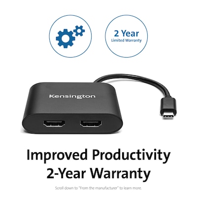 Kensington USB-C to Dual HDMI 1.4 Video Adapter, Black (K38286WW)