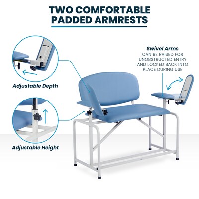 Viva Comfort Bariatric Extra-Tall Phlebotomy Chair with Drawer, 750 lb. Capacity, 2 Flip Up Arms, Blue (ADI997-01D-BT-BLU)
