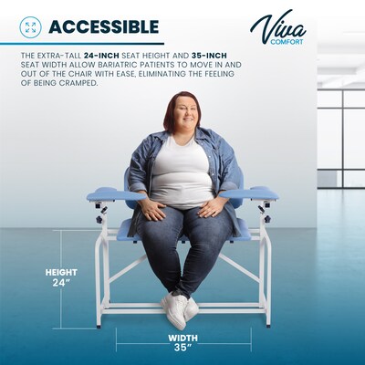 Viva Comfort Bariatric Extra-Tall Phlebotomy Chair with Drawer, 750 lb. Capacity, 2 Flip Up Arms, Blue (ADI997-01D-BT-BLU)