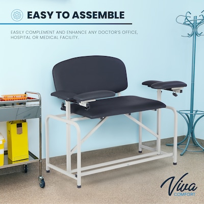 Viva Comfort Bariatric Extra-Tall Phlebotomy Chair with Drawer, 750 lb. Capacity, 2 Flip Up Arms, Blue (ADI997-01D-BT-BLU)